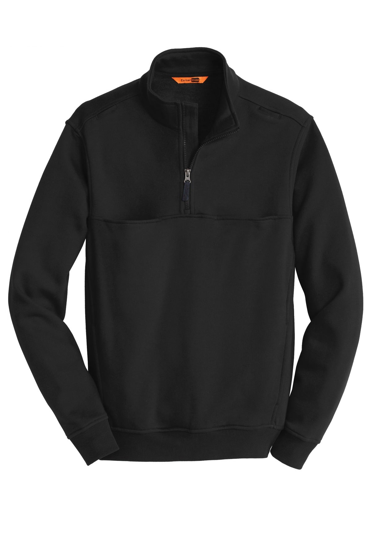 Front View of Black CornerStone 1/2-Zip Job Shirt. CS626