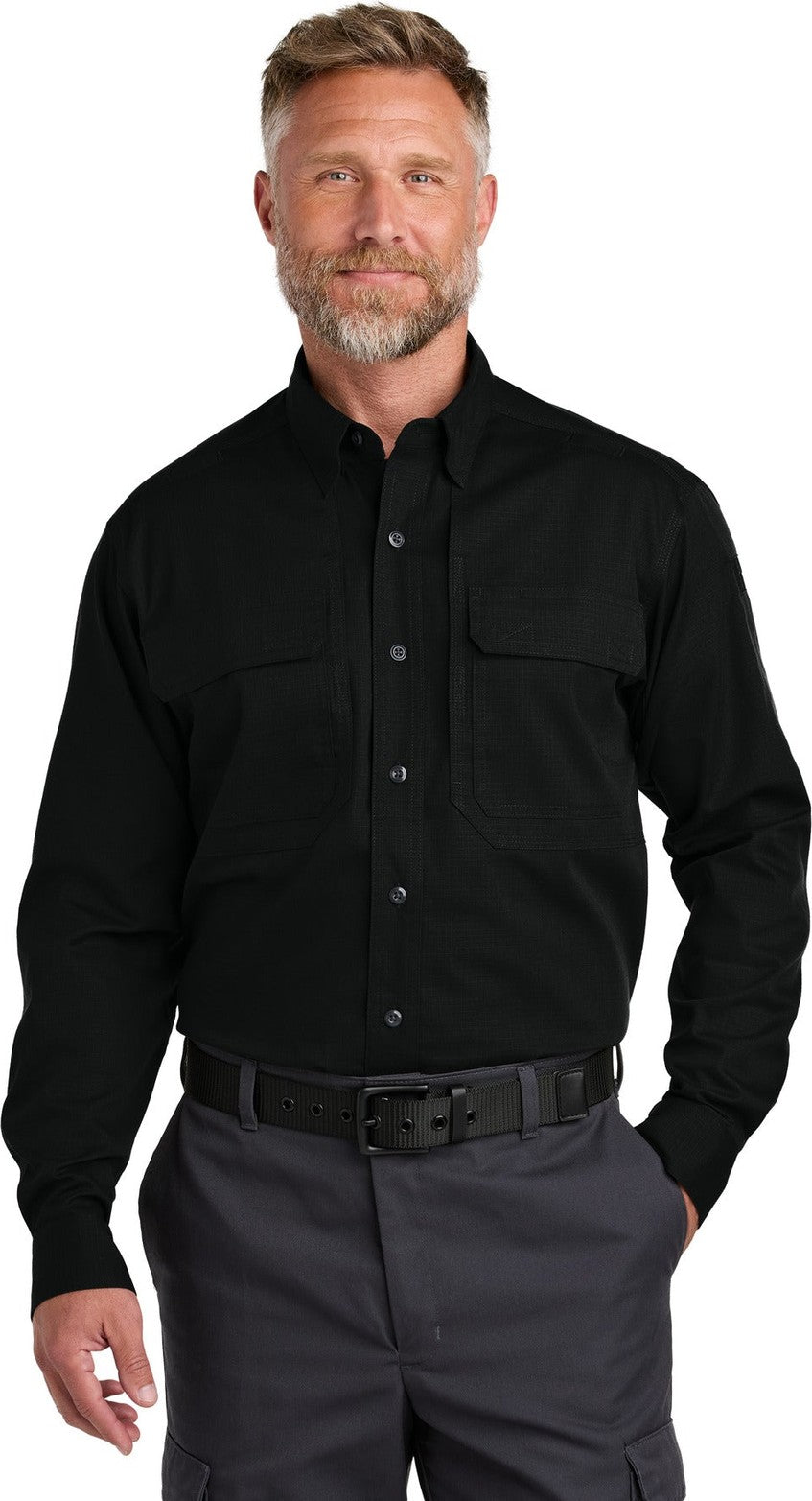 Front View of Black CornerStone Long Sleeve Select Tactical Shirt CSW176