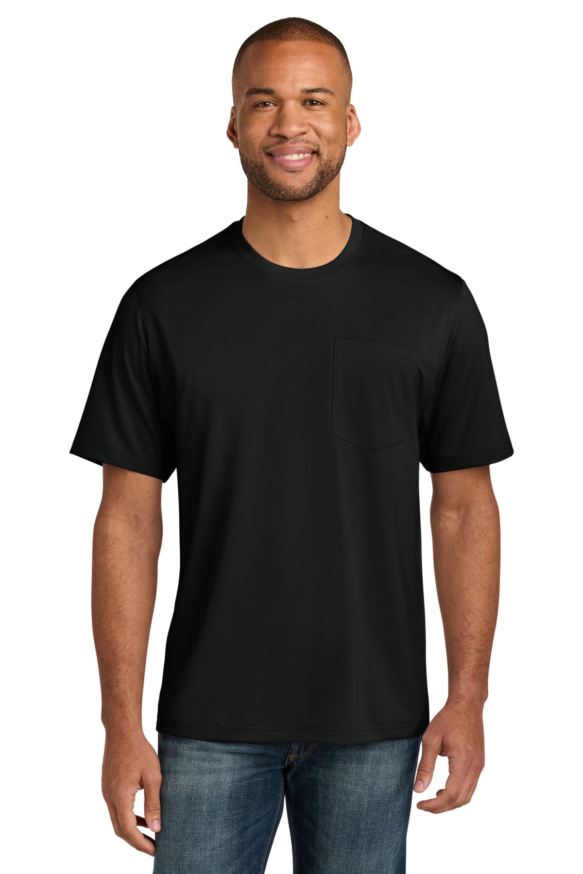 Front View of Black CornerStone Tall Workwear Pro Short Sleeve Pocket Tee TLCS440P