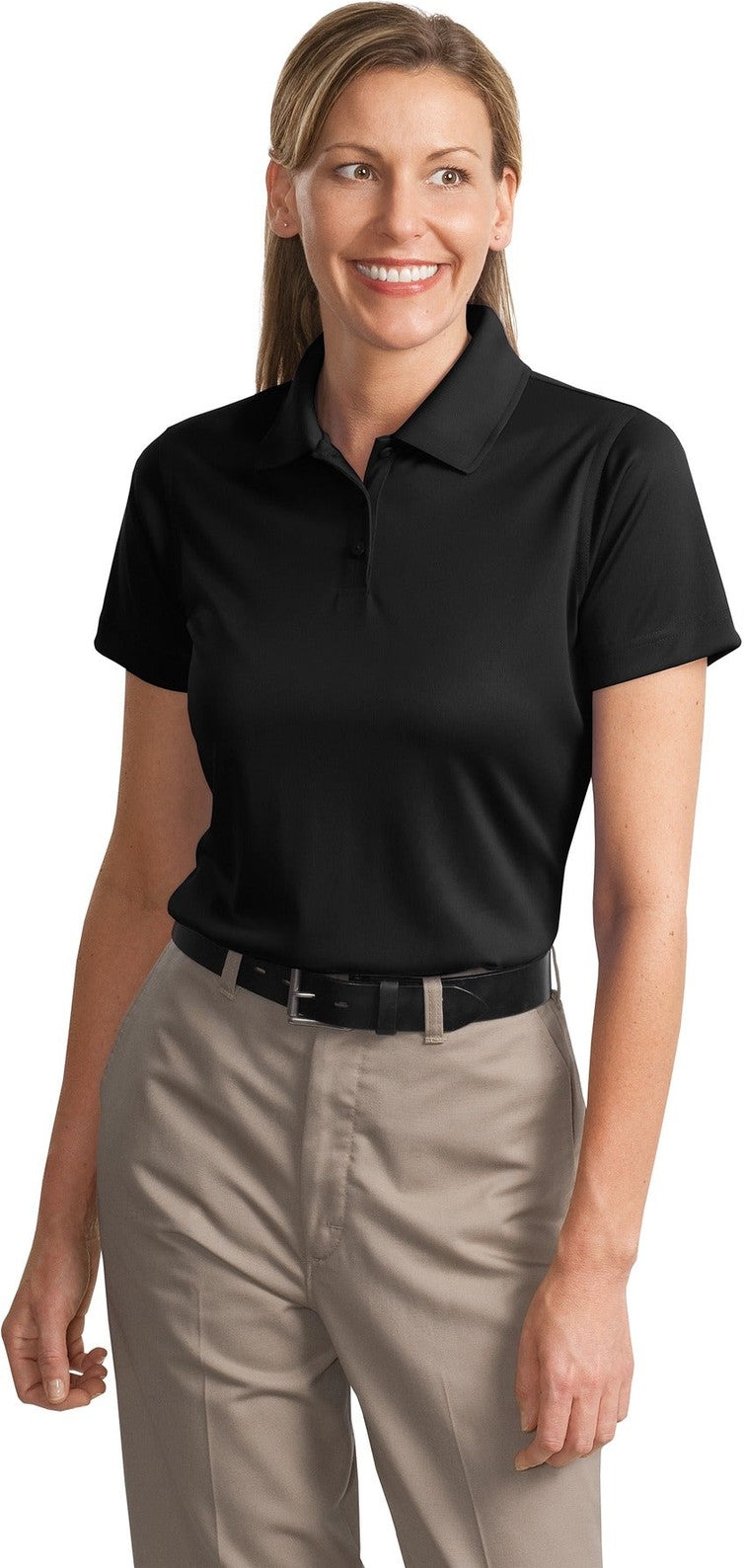 Front View of Black CornerStone Women's Select Snag-Proof Polo. CS413