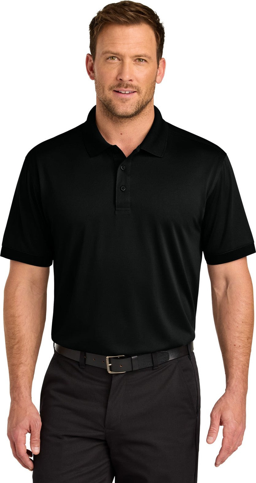 Front View of Black CornerStone Workwear Pro Polo CS450