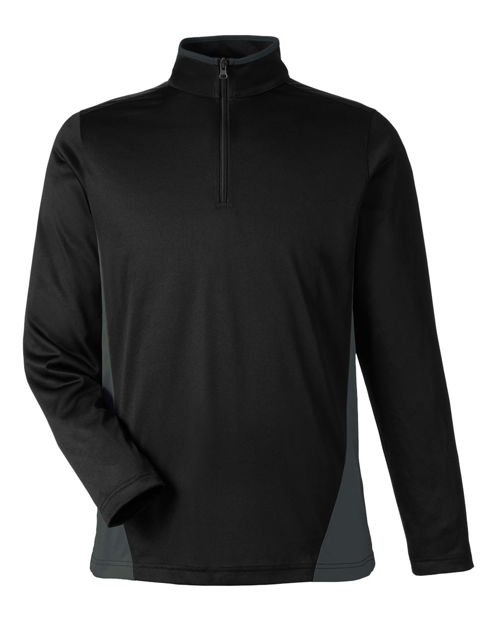 Front View of Black/ Dark Charcoal Men's Flash Snag Protection Plus IL Colorblock Quarter-Zip Pullover - M786