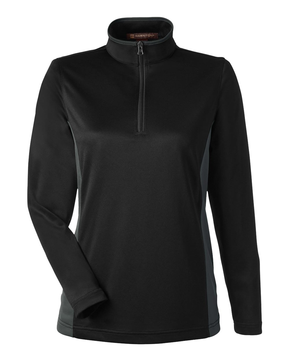 Front View of Black/ Dark Charcoal Women's Flash Snag Protection Plus IL Colorblock Quarter-Zip Pullover - M786W