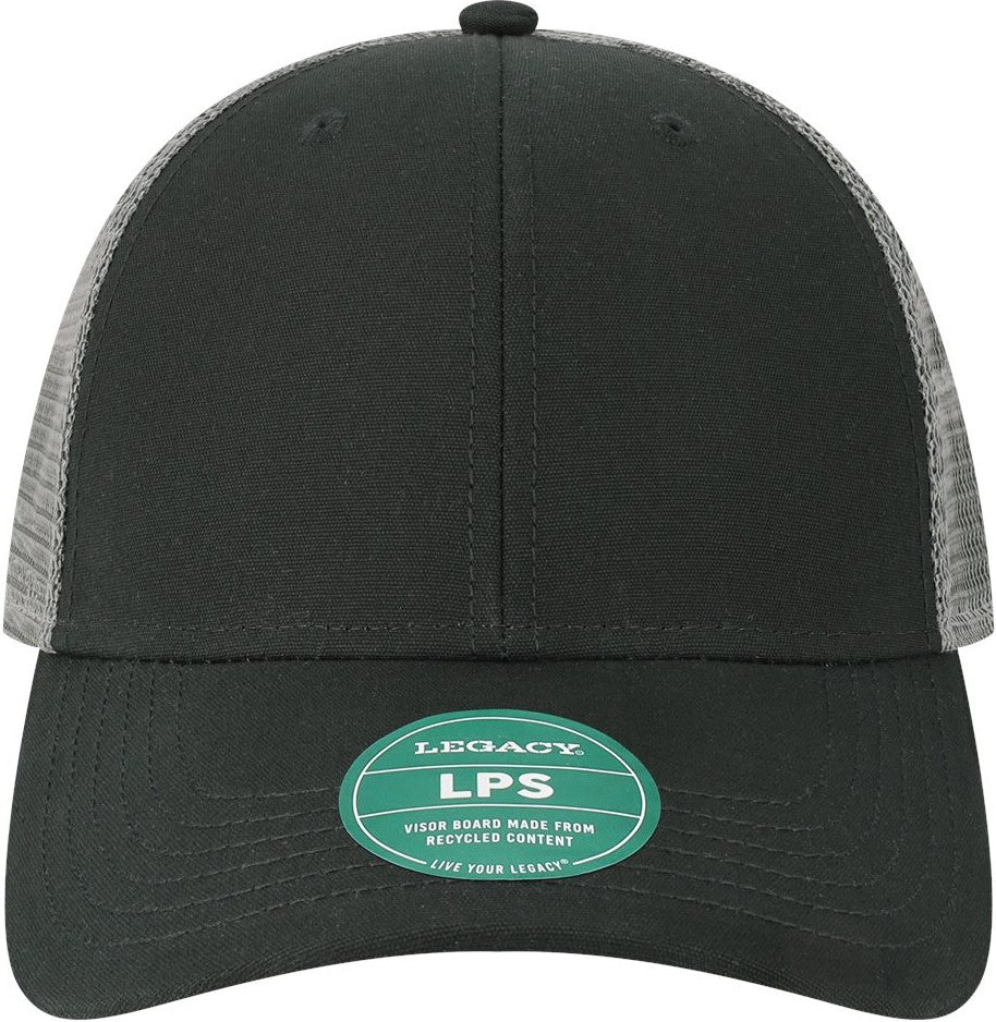 Front View of Black/ Dark Grey Lo-Pro Snapback Trucker Cap - LPS