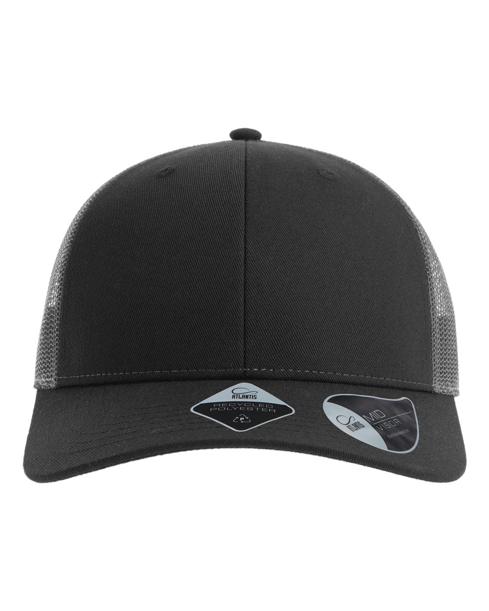Front View of Black/ Dark Grey Sustainable Trucker Cap - BRYCE