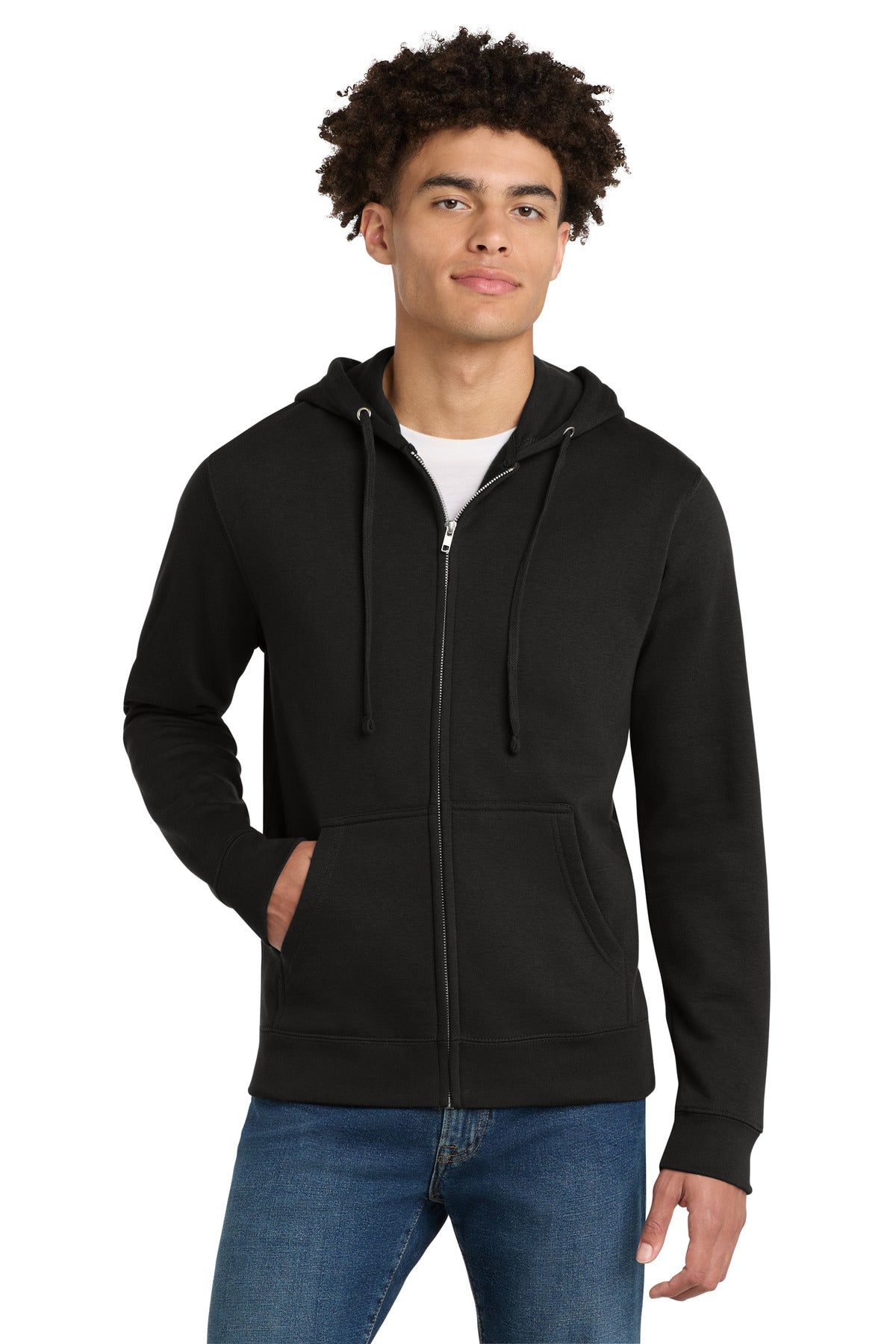 Front View of Black District V.I.T. Fleece Full-Zip Hoodie DT6102