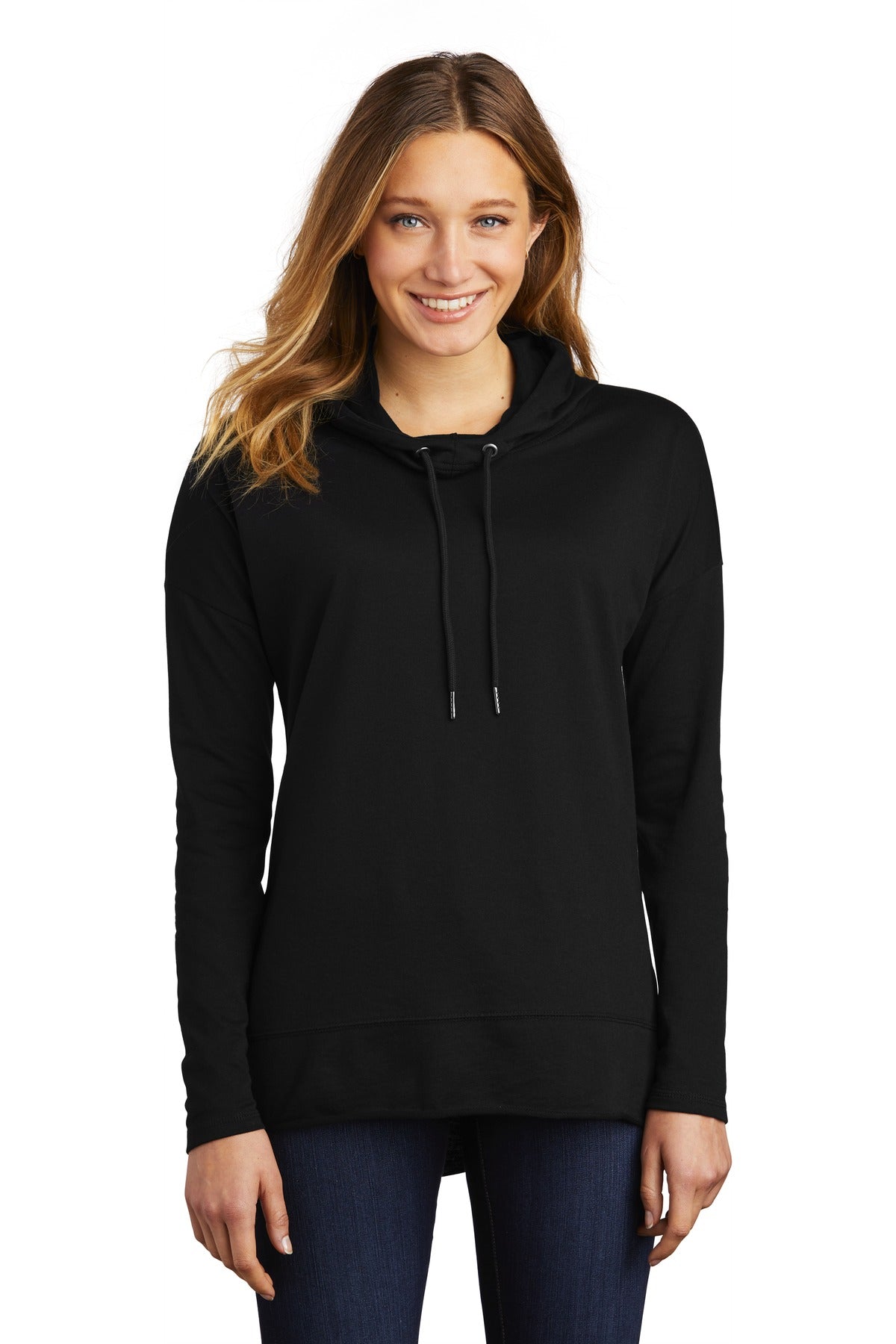 Front View of Black District Women's Featherweight French Terry Hoodie DT671