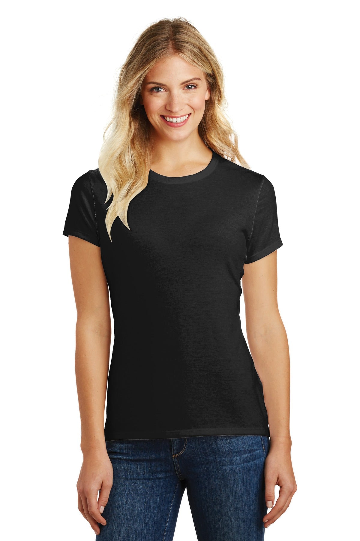 Front View of Black District Women's Perfect Blend CVC Tee. DM108L