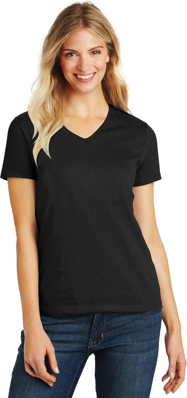 Front View of Black District Women's Perfect Blend CVC V-Neck Tee. DM1190L