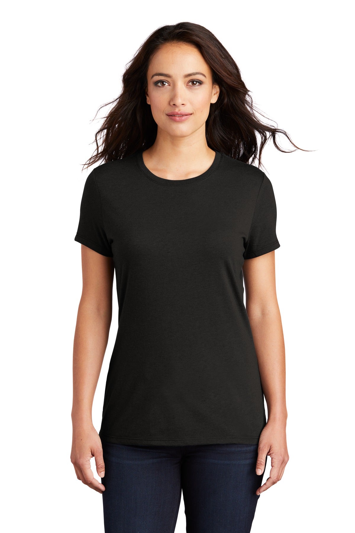 Front View of Black District Women's Perfect Tri Tee. DM130L