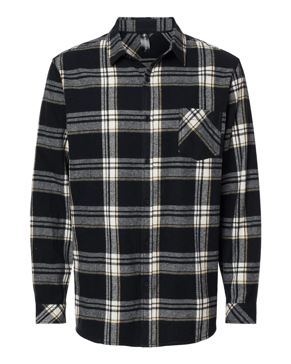 Front View of Black/ Ecru Open Pocket Flannel Shirt - 8212