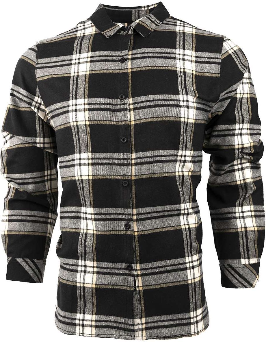 Front View of Black/ Ecru Women's No Pocket Yarn-Dyed Long Sleeve Flannel Shirt - 5212