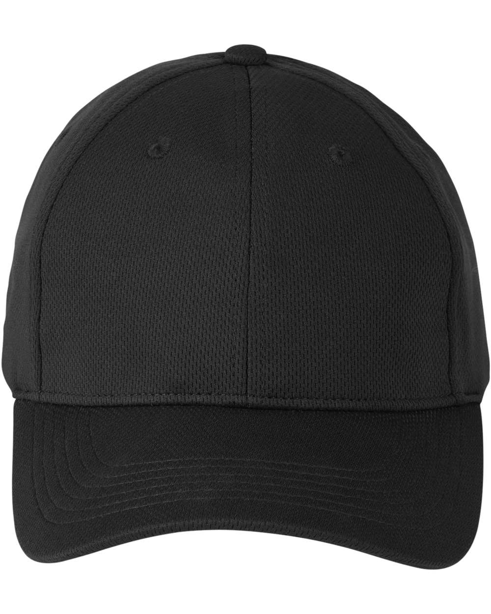 Front View of Black Endurance Recycled Mesh Cap - ED101