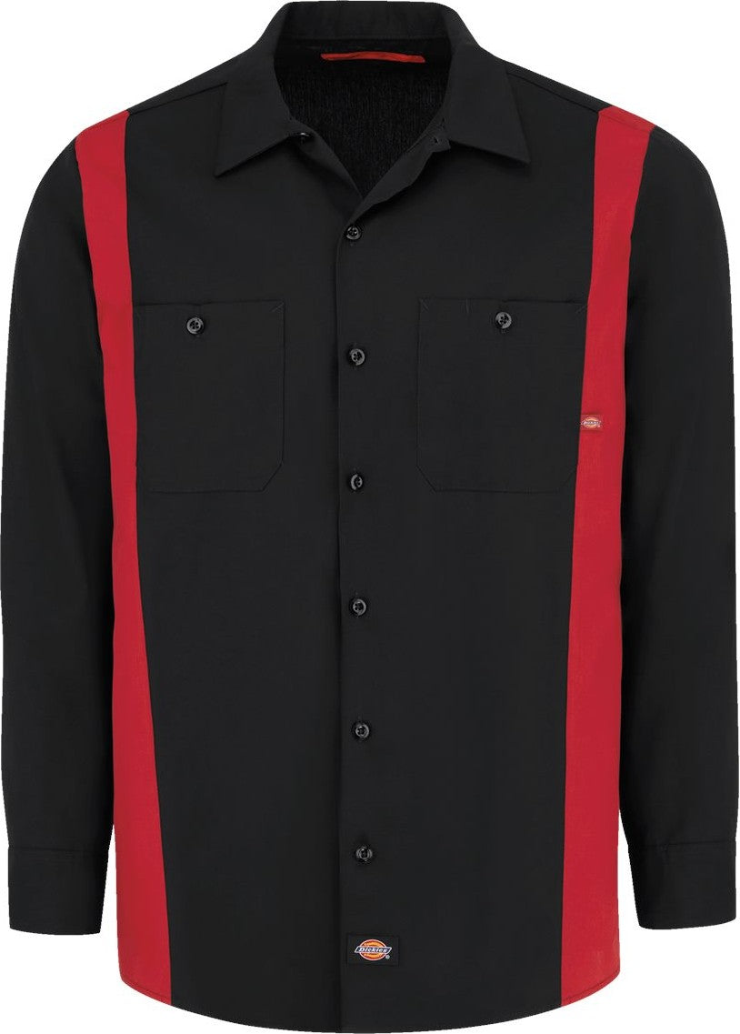 Front View of Black/ English Red Industrial Colorblocked Long Sleeve Shirt - 5524