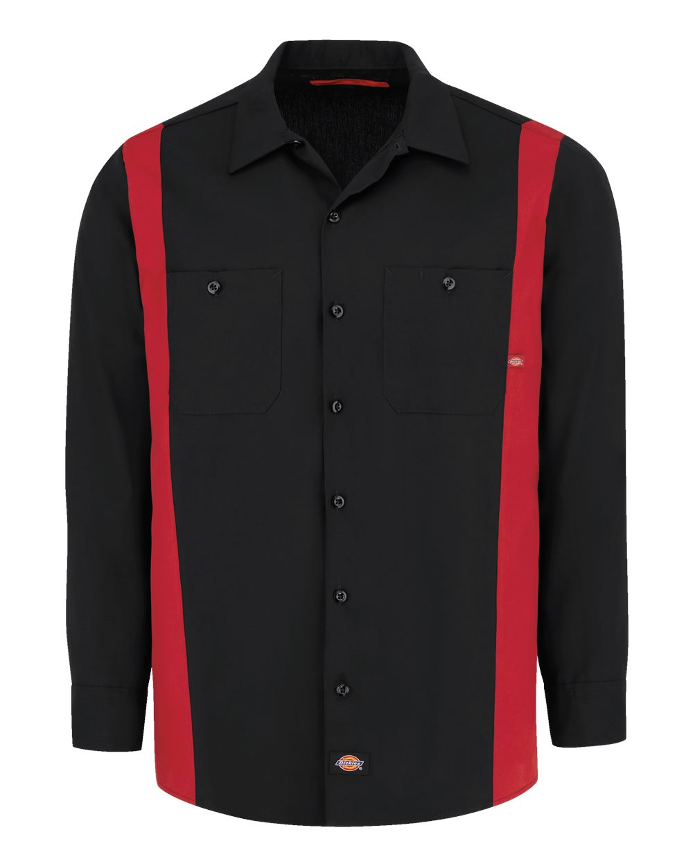 Front View of Black/ English Red Industrial Colorblocked Long Sleeve Shirt - Tall Sizes - 5524T