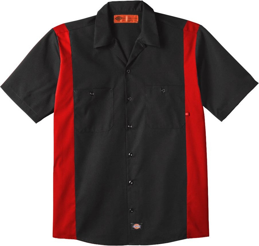 Front View of Black/ English Red Industrial Colorblocked Short Sleeve Shirt - LS524