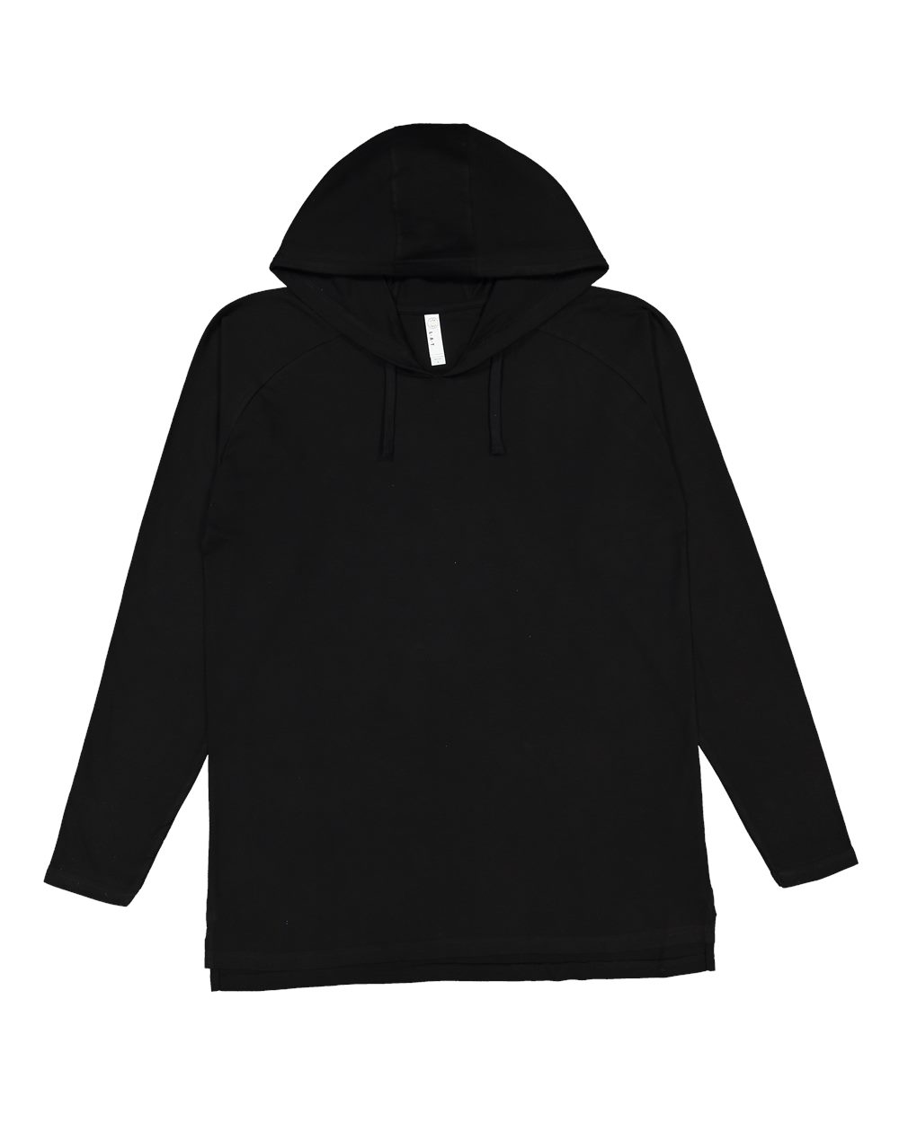 Front View of Black Fine Jersey Hooded Long Sleeve Raglan T-Shirt - 6917