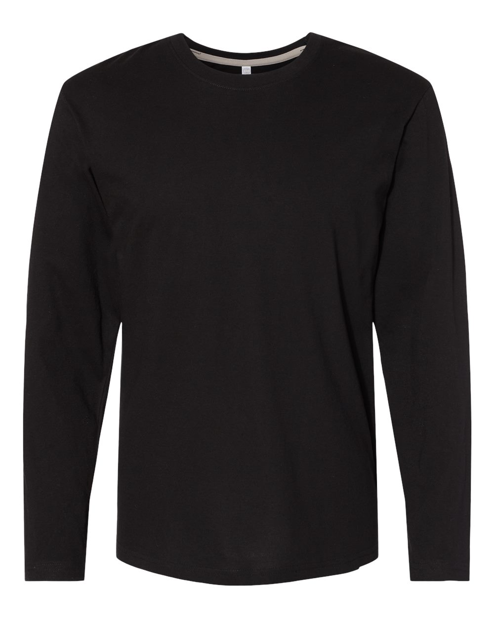 Front View of Black Fine Jersey Long Sleeve Tee - 6918