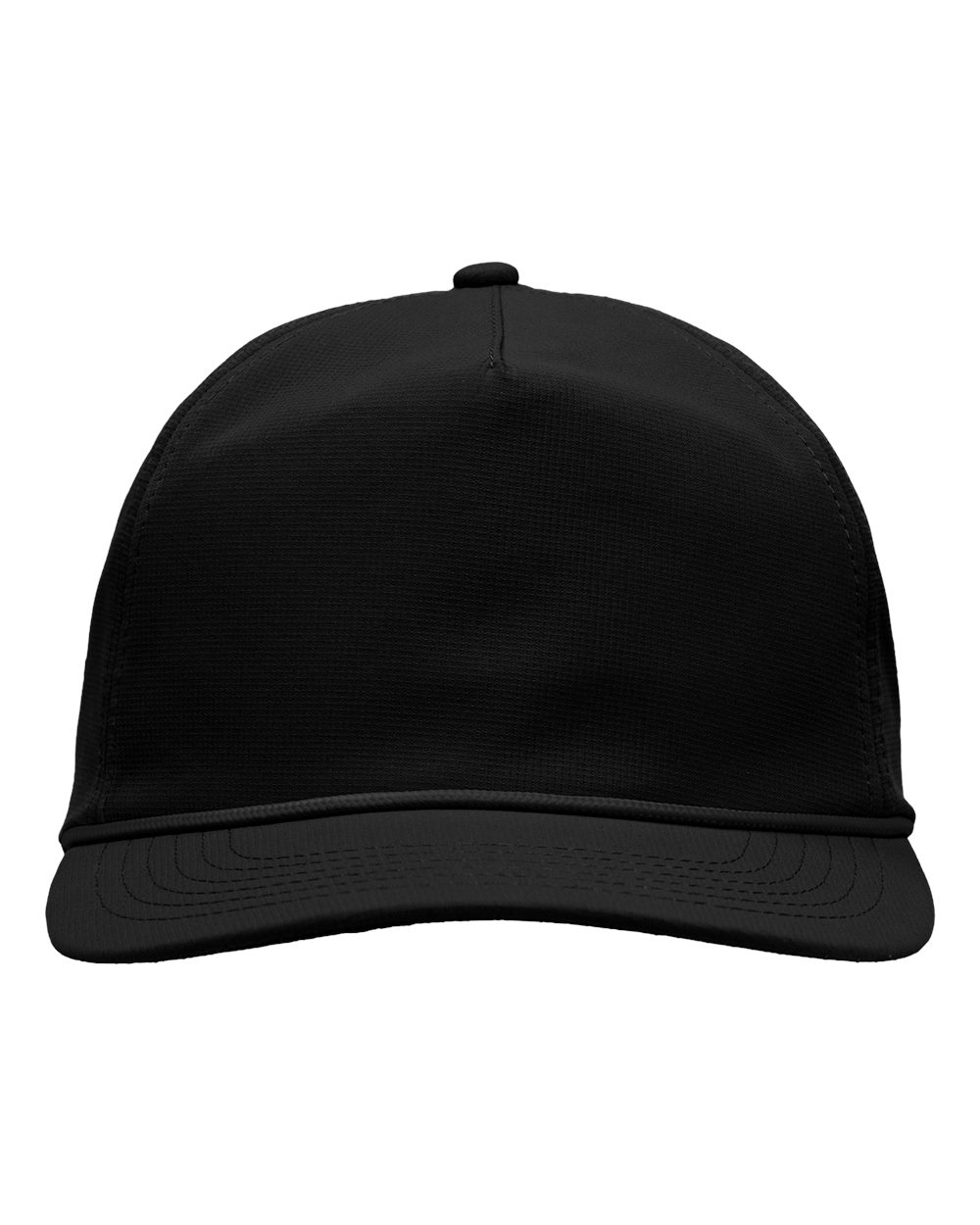 Front View of Black Five-Panel Ripstop Cap - SP1200