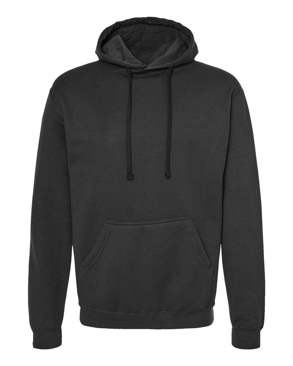 Front View of Black Fleece Hooded Sweatshirt - 320