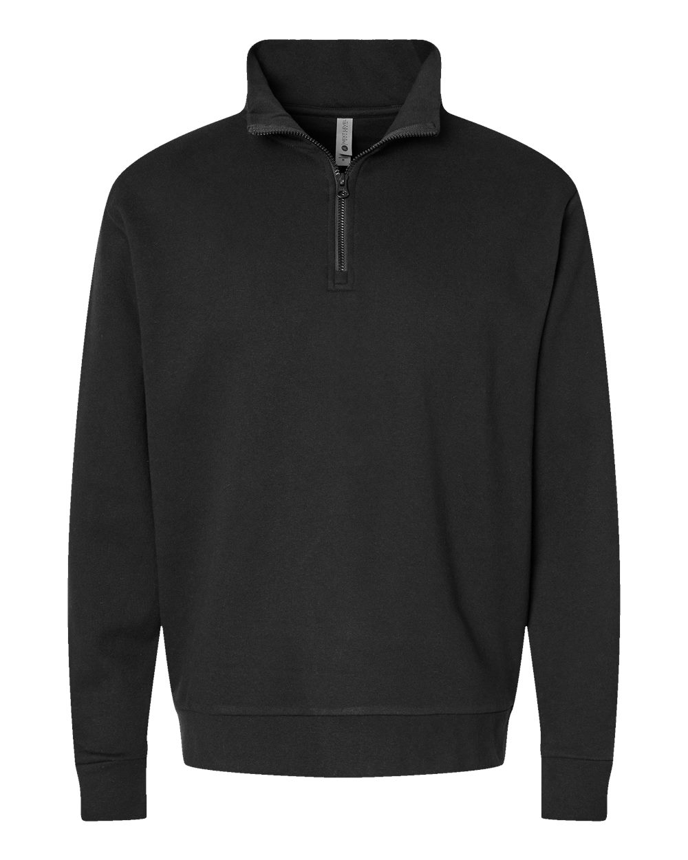 Front View of Black Fleece Quarter-Zip Pullover - 9643