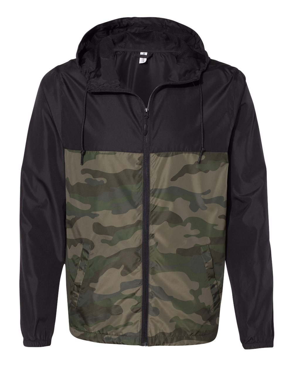Front View of Black/ Forest Camo Lightweight Windbreaker Full-Zip Jacket - EXP54LWZ