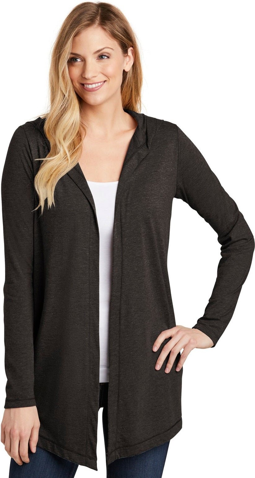 Front View of Black Frost District Women's Perfect Tri Hooded Cardigan. DT156