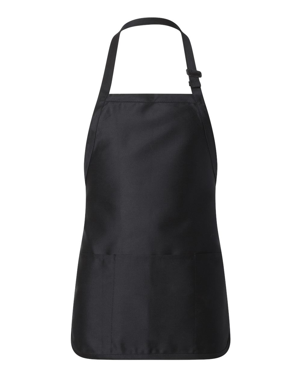 Front View of Black Full-Length Apron with Pouch Pocket - Q4250