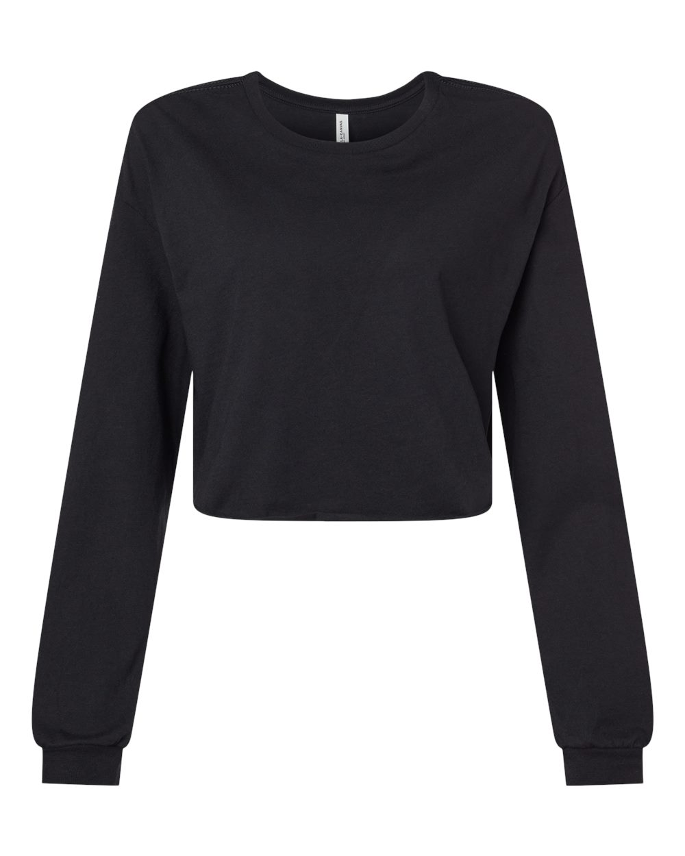 Front View of Black FWD Fashion Women's Crop Long Sleeve Tee - 6501