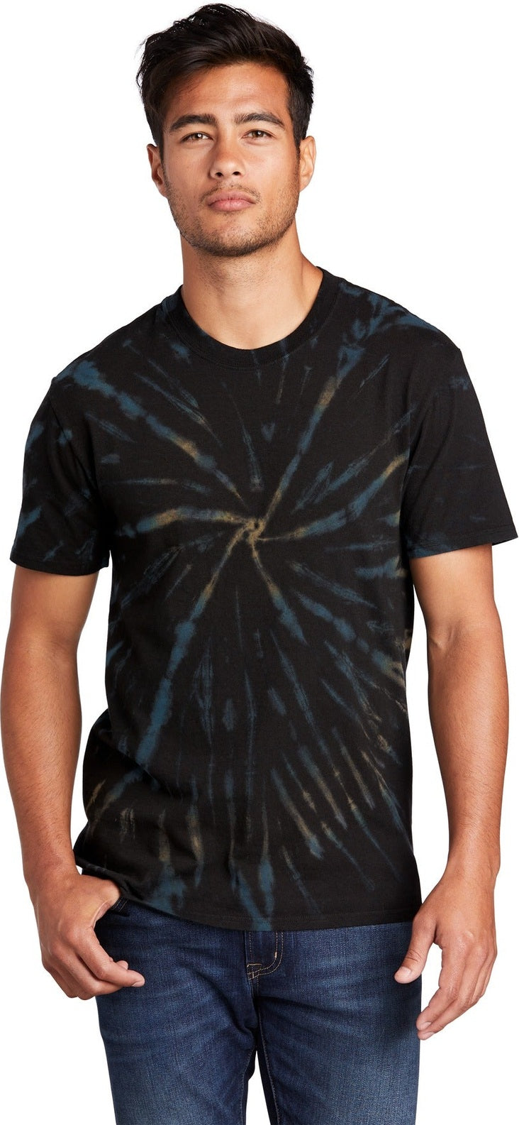 Front View of Black Galxy Sp Port & Co Tie-Dye Tee. PC147