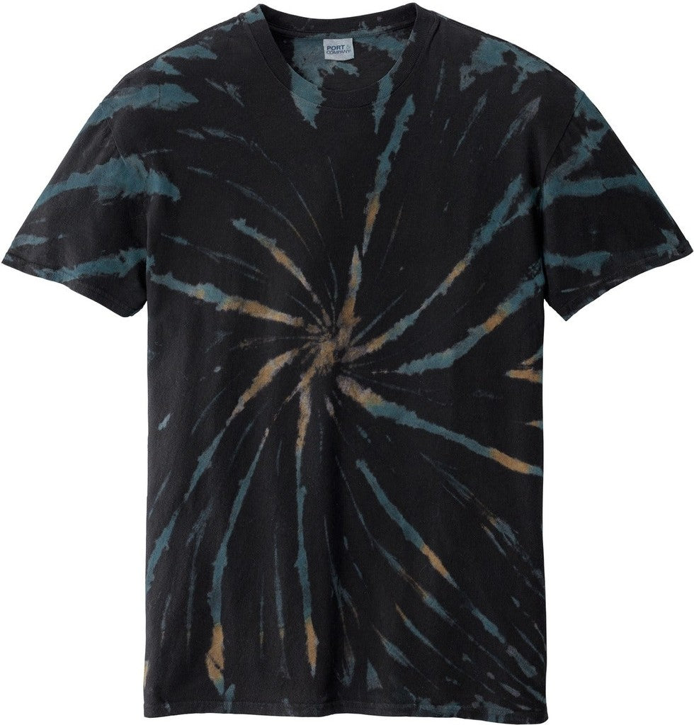Front View of Black Galxy Sp Port & Co Tie-Dye Tee. PC147