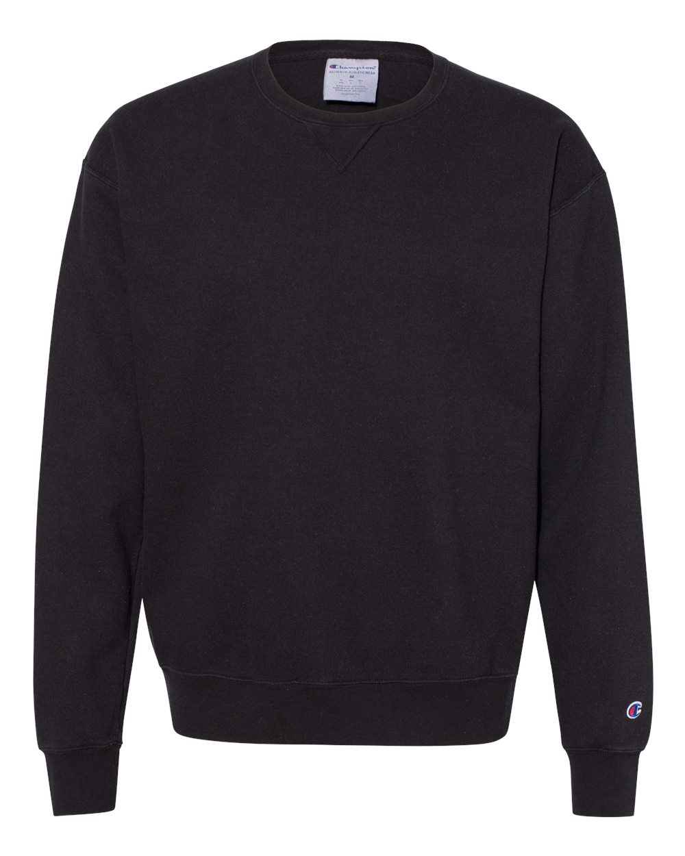 Front View of Black Garment-Dyed Crewneck Sweatshirt - CD400