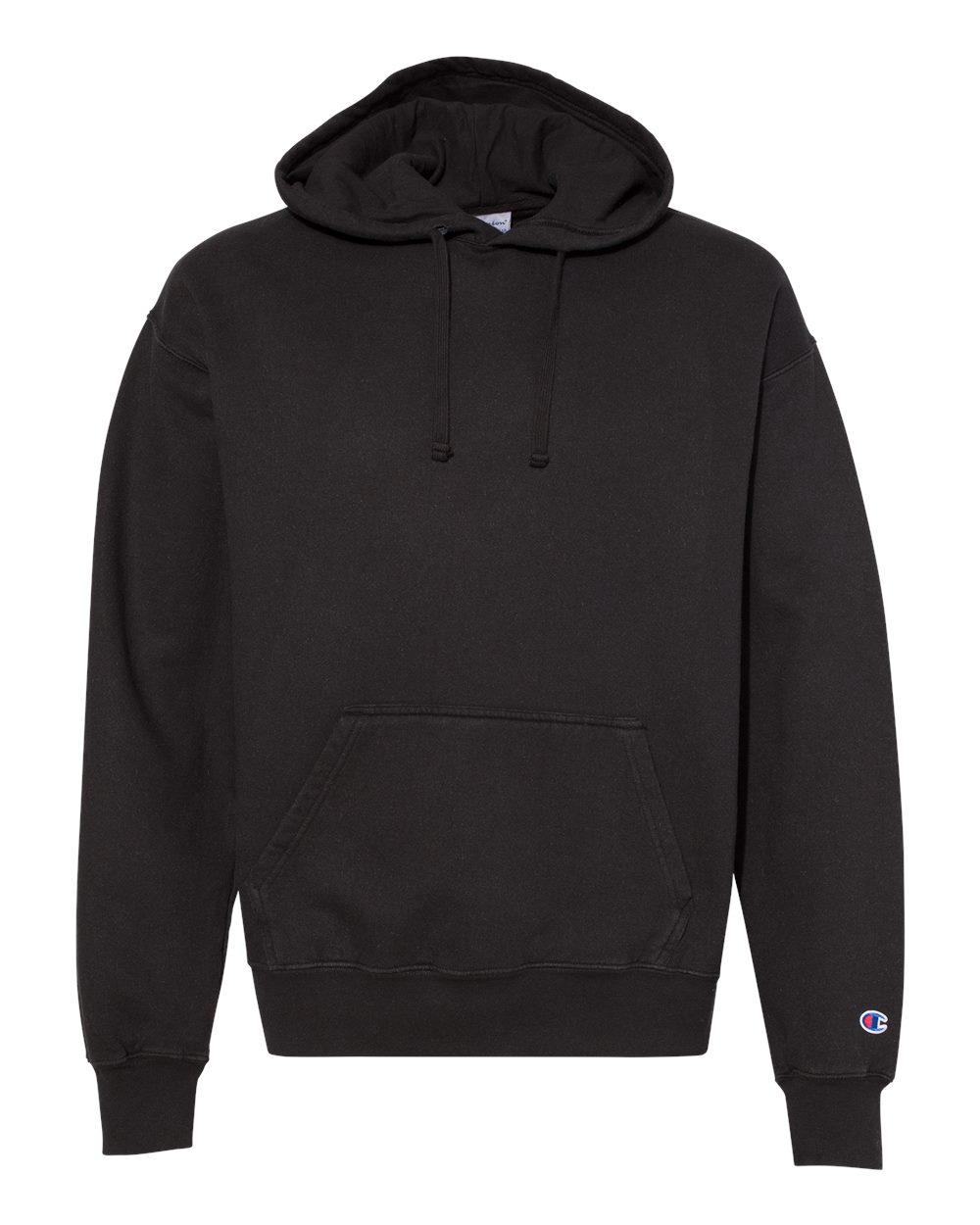 Front View of Black Garment-Dyed Hooded Sweatshirt - CD450