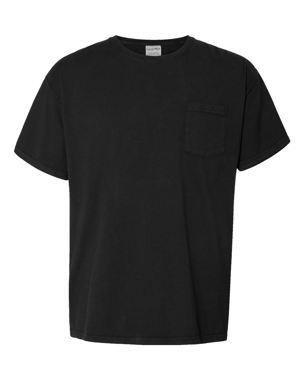 Front View of Black Garment-Dyed Pocket T-Shirt - GDH150