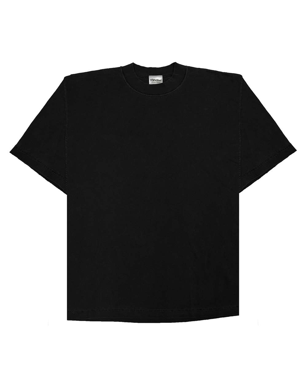 Front View of Black Garment-Dyed Reverse T-Shirt - SHGRS