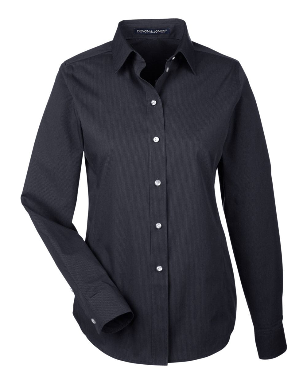 Front View of Black/ Graphite Women&#39;s Crown Collection® Striped Woven Dress Shirt - DG534W
