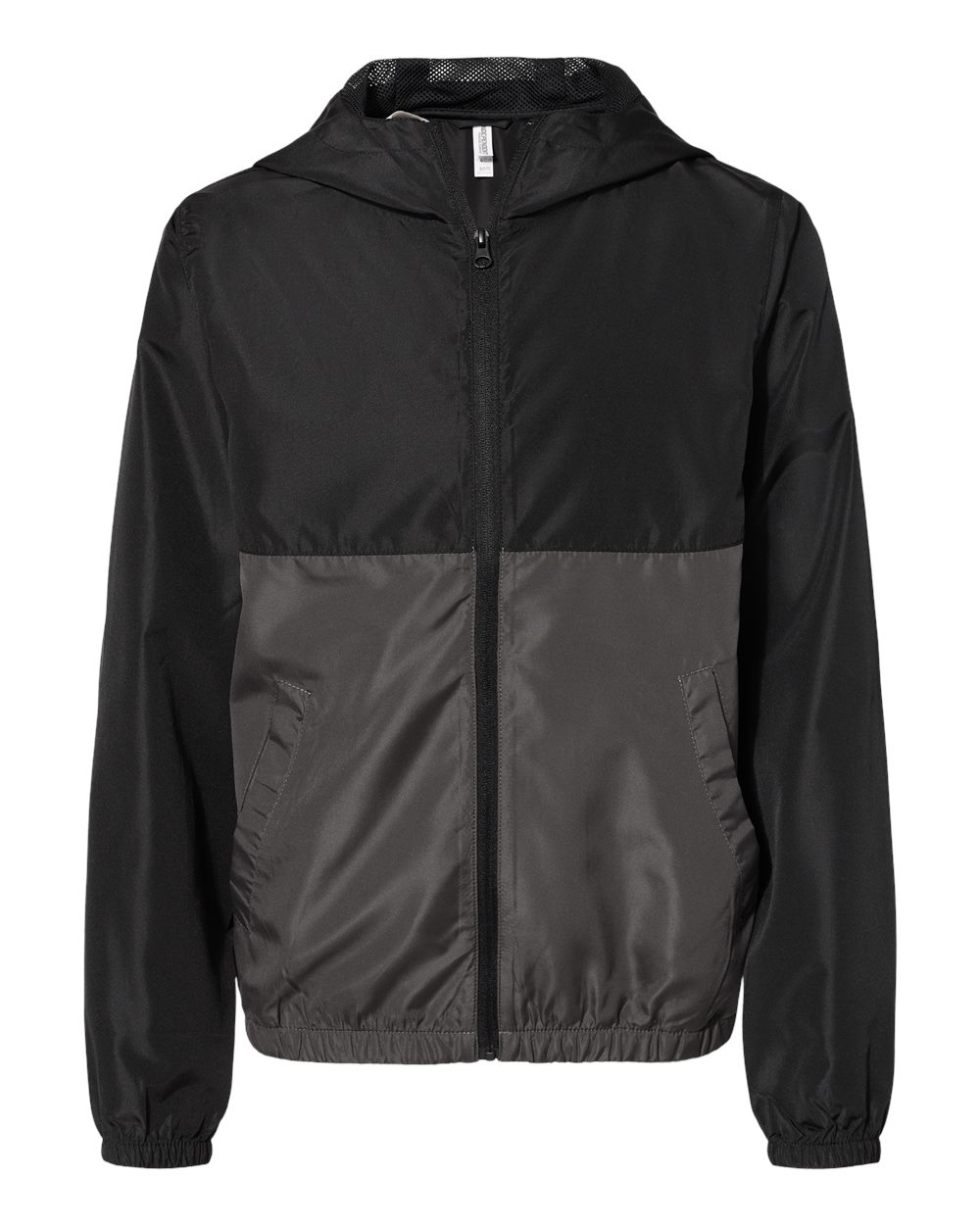 Front View of Black/ Graphite Youth Lightweight Windbreaker Full-Zip Jacket - EXP24YWZ