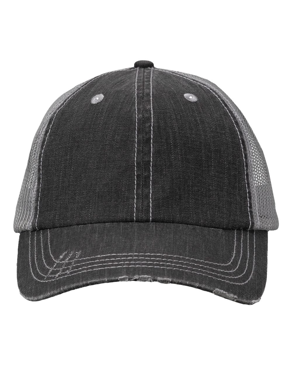 Front View of Black/ Grey Contrast Stitch Cap - VC990