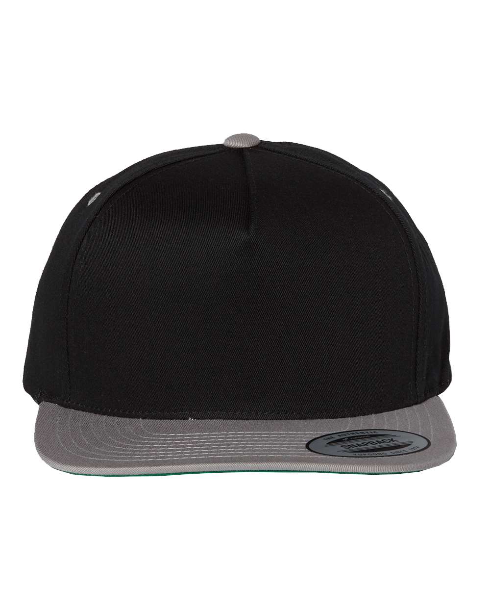 Front View of Black/ Grey Five-Panel Cotton Twill Snapback Cap - 6007