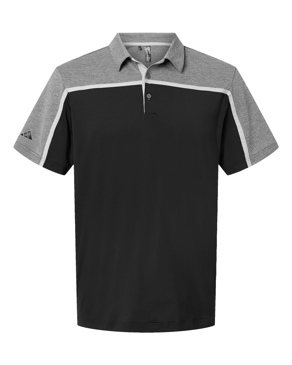 Front View of Black/ Grey Two/ Grey Five Melange Ultimate Colorblocked Polo - A512