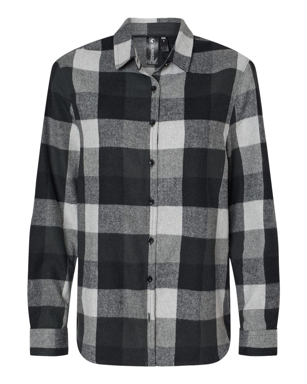 Front View of Black/ Grey Women's Boyfriend Flannel - 5215