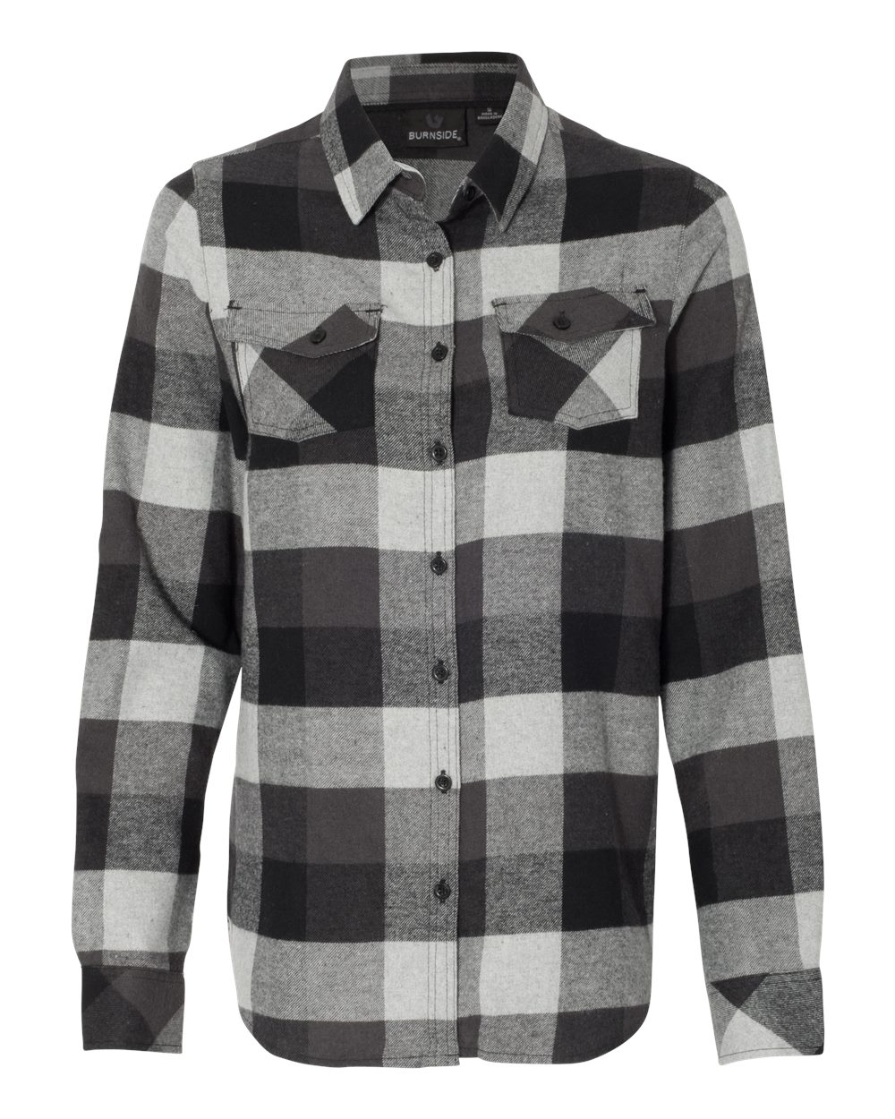 Black/ Grey Women's Yarn-Dyed Long Sleeve Flannel Shirt - 5210