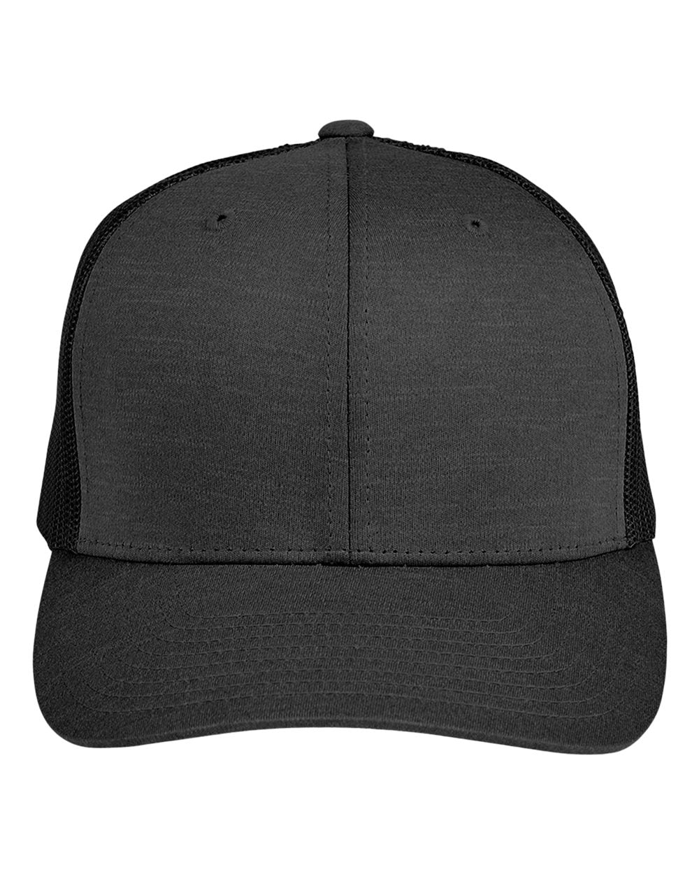 Front View of Black Heather/ Black Zone Sonic Heather Trucker Cap - TT802