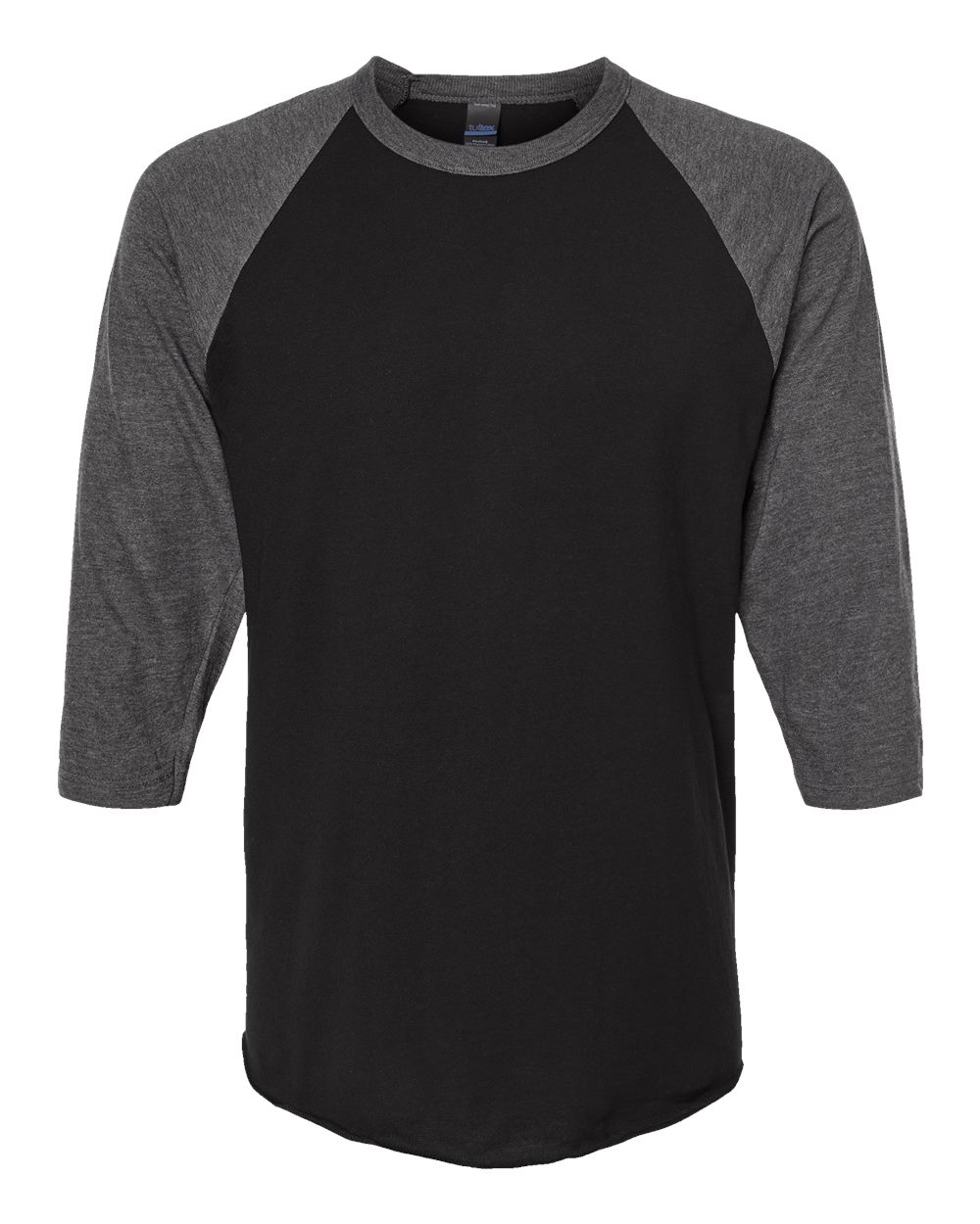 Front View of Black/ Heather Charcoal Fine Jersey Raglan T-Shirt - 245