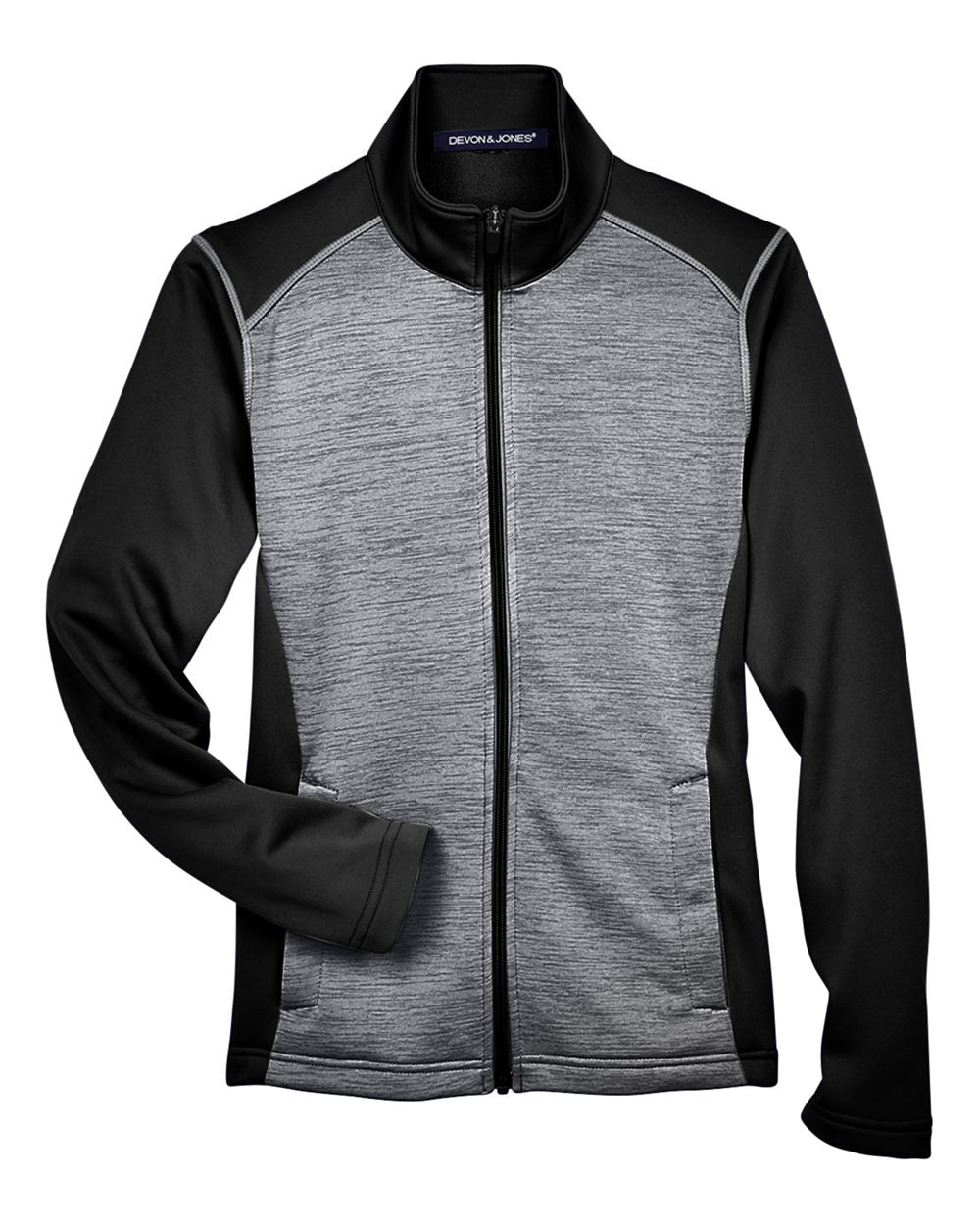 Front View of Black Heather/ Dark Grey Heather Women&#39;s Newbury Colorblock Mélange Fleece Full-Zip Jacket - DG796W