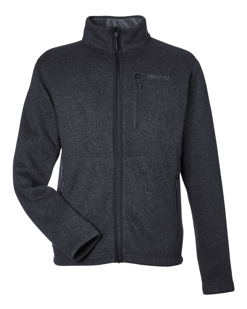 Front View of Black Heather Drop Line Fleece Jacket - M16223