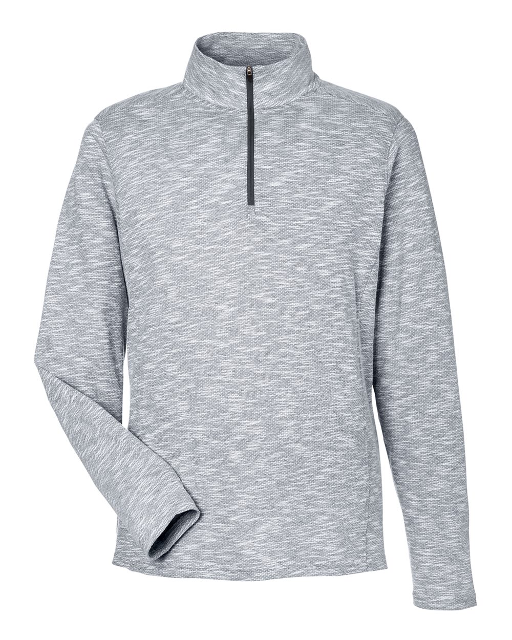 Front View of Black Heather Men&#39;s Eclipse Jacquard Quarter-Zip Pullover - NE415