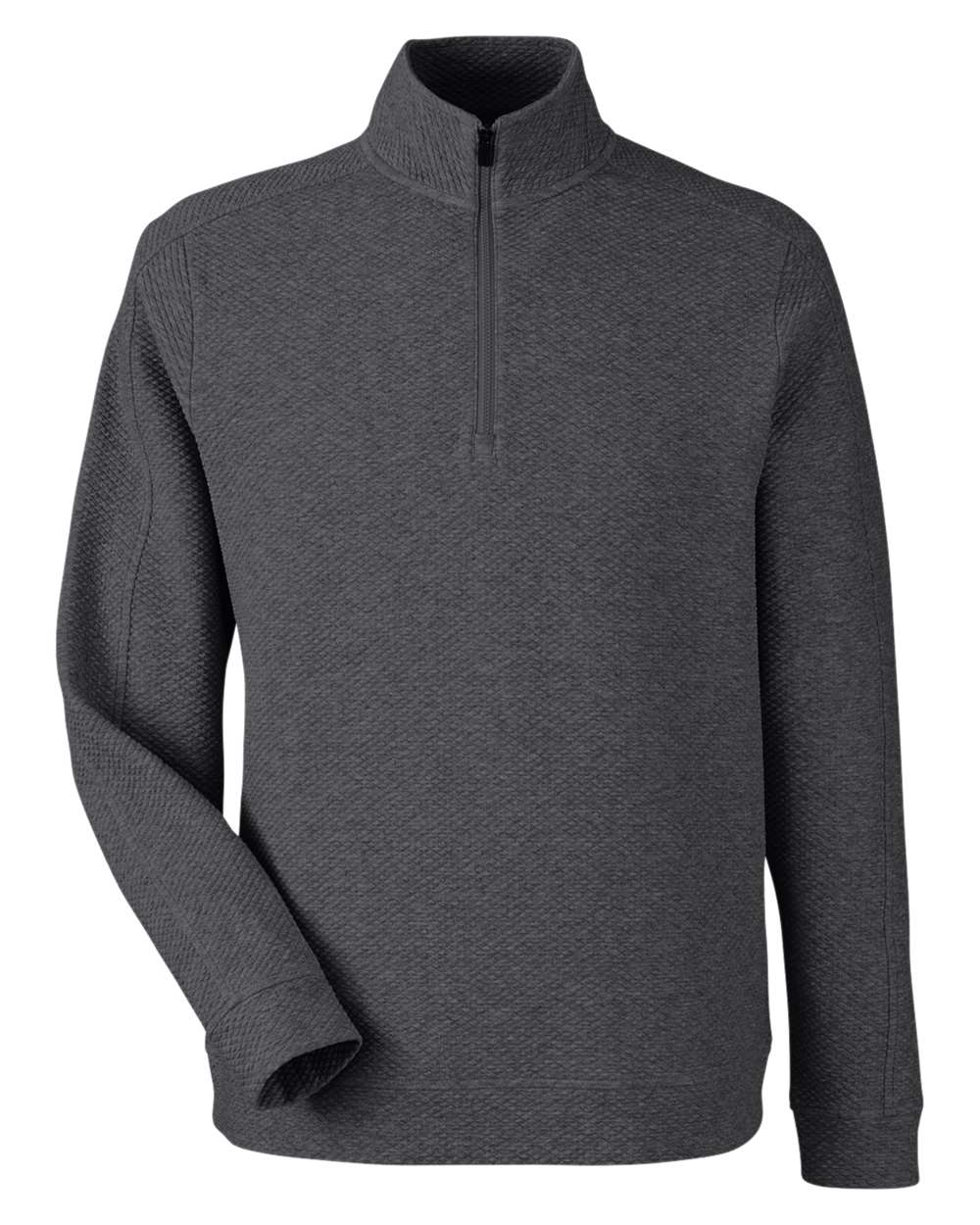 Front View of Black Heather Men's Spirit Textured Quarter-Zip Pullover - NE725