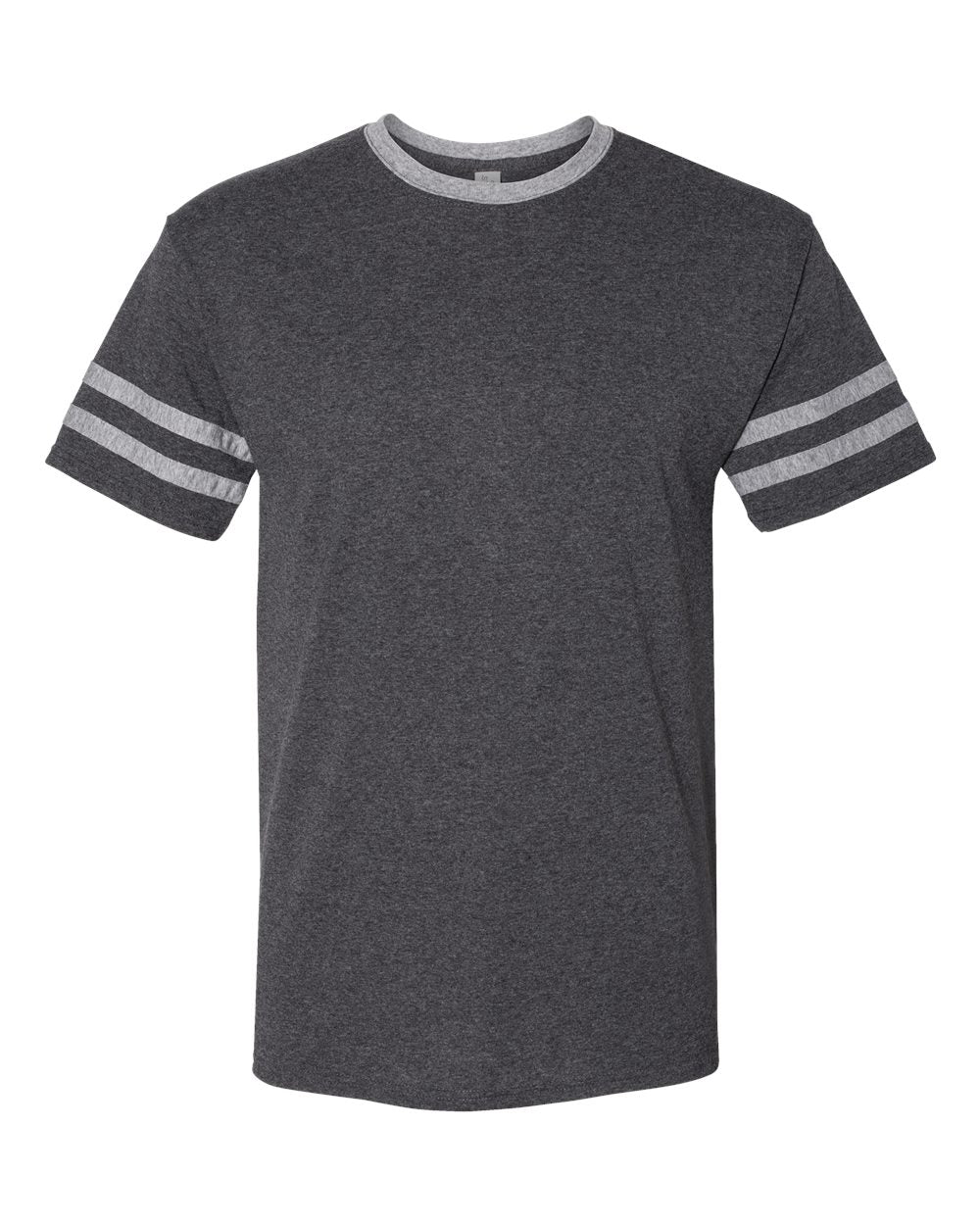 Front View of Black Heather/ Oxford Triblend Varsity Ringer T-Shirt - 602MR