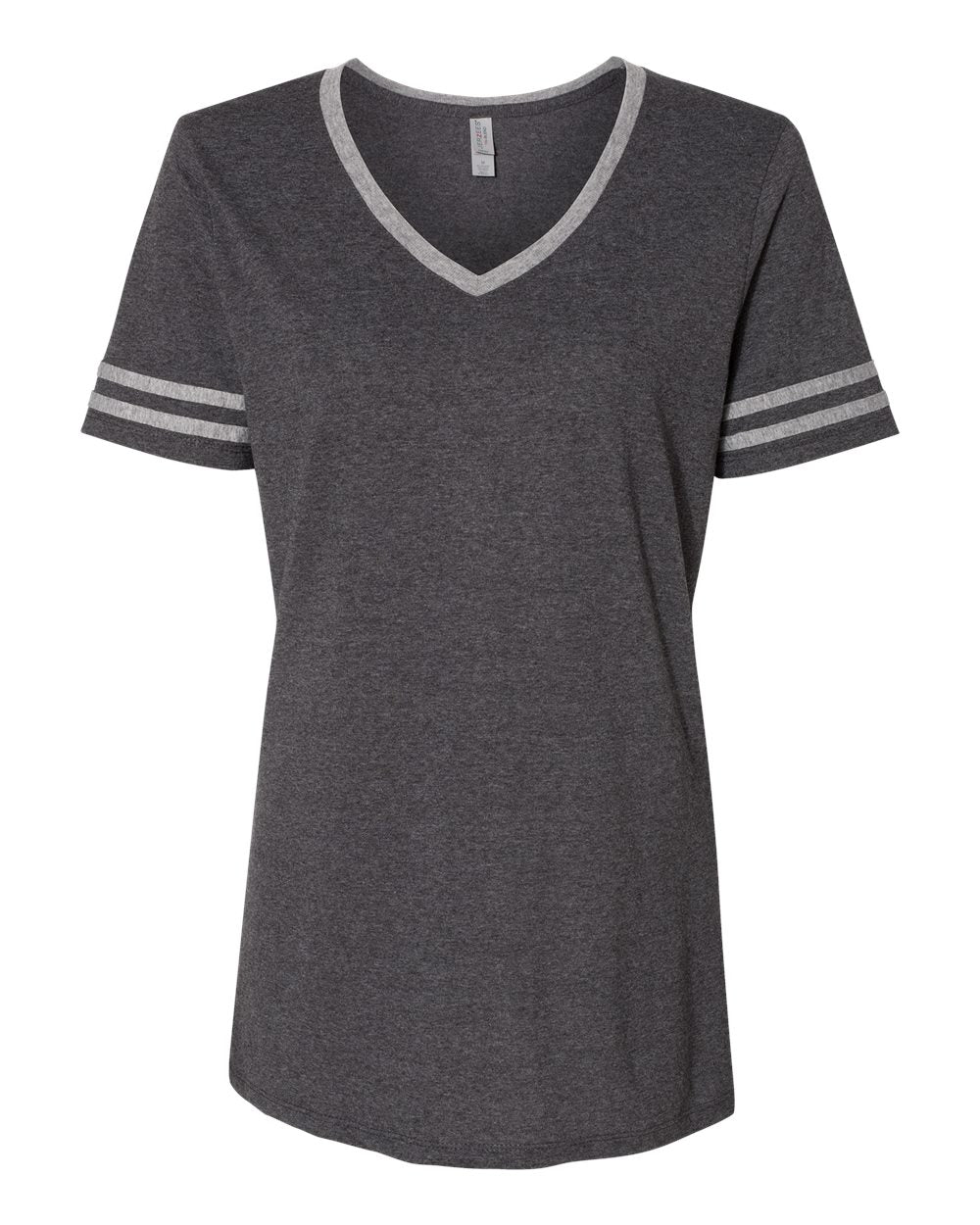 Front View of Black Heather/ Oxford Women's Varsity Triblend V-Neck T-Shirt - 602WVR